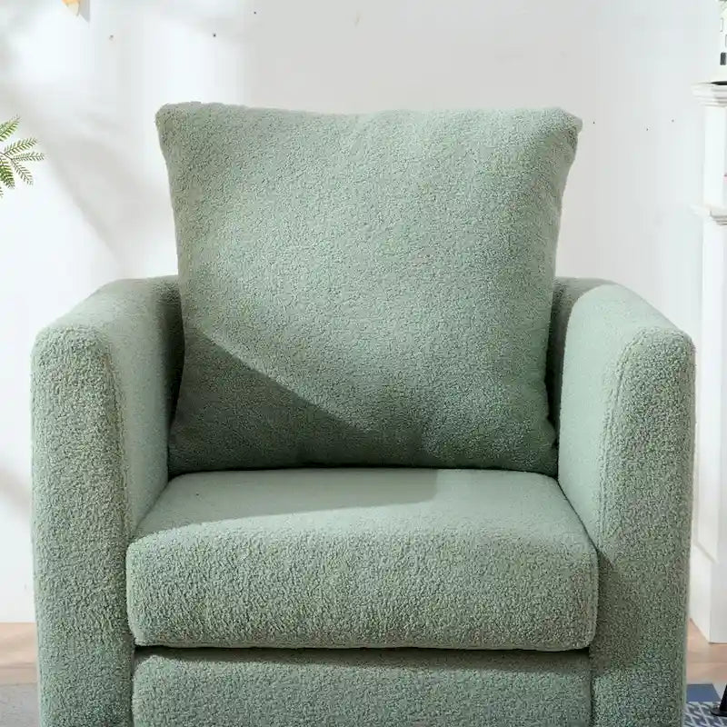 Fotel akcentowy typu barrel z tkaniny chenille i nogami z litego drewna