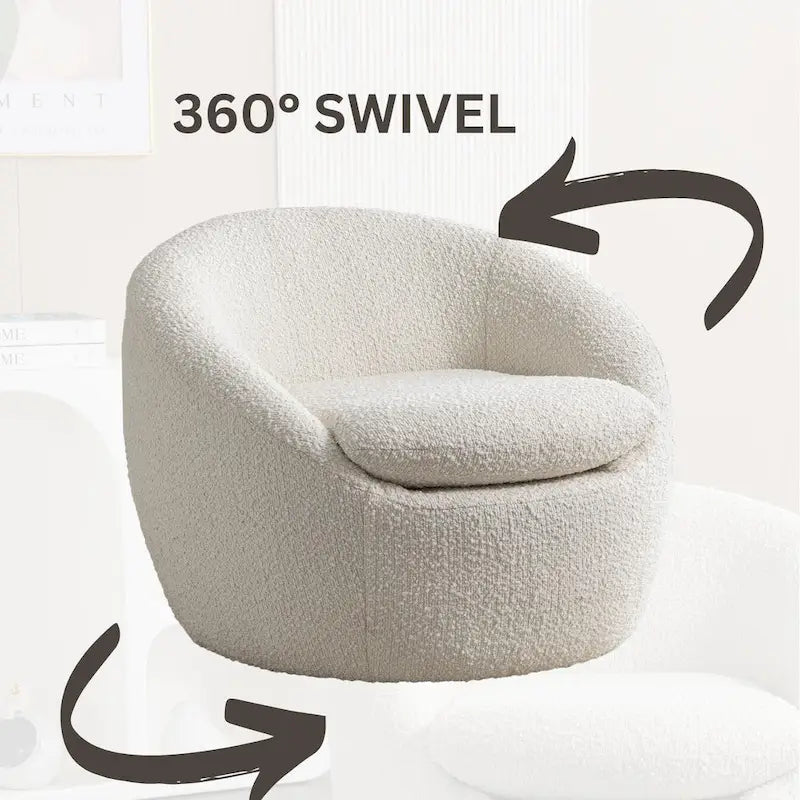 Fauteuil pivotant baquet en bouclé avec base ronde en métal et mousse haute densité