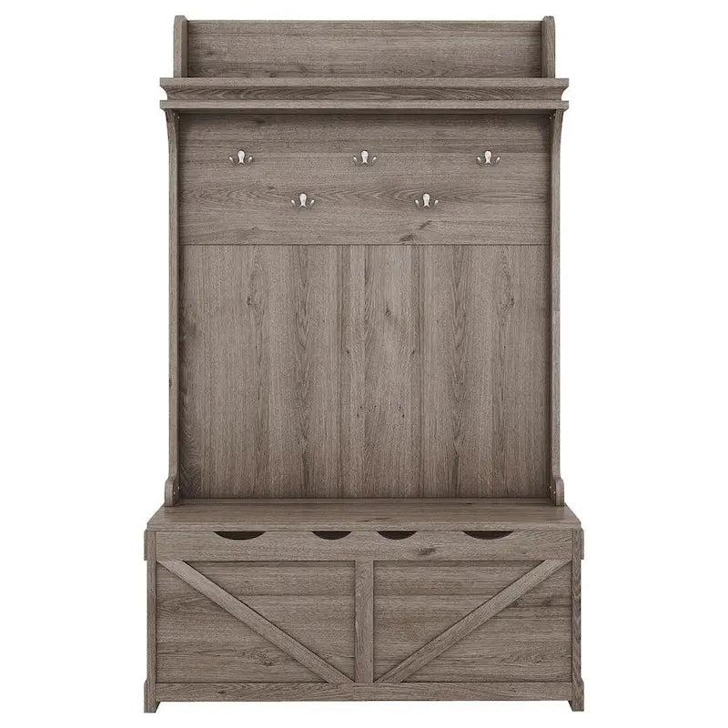 Entryway Hall Tree with Storage Bench, Coat Hooks and Cabinet
