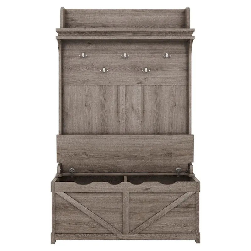 Entryway Hall Tree with Storage Bench, Coat Hooks and Cabinet