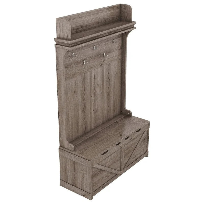 Entryway Hall Tree with Storage Bench, Coat Hooks and Cabinet