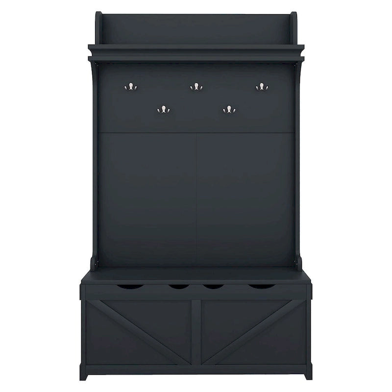 Entryway Hall Tree with Storage Bench, Coat Hooks and Cabinet