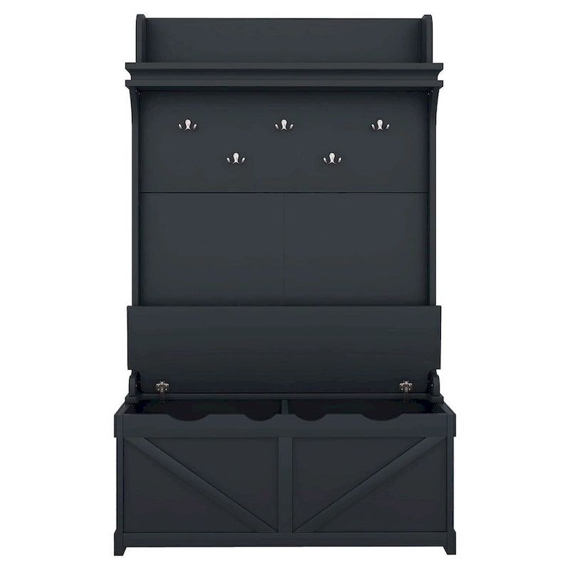 Entryway Hall Tree with Storage Bench, Coat Hooks and Cabinet