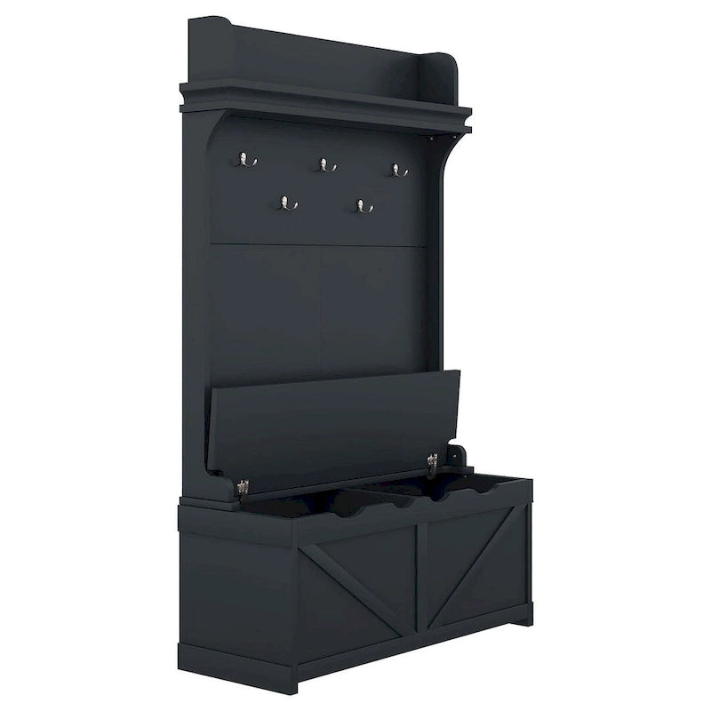 Entryway Hall Tree with Storage Bench, Coat Hooks and Cabinet