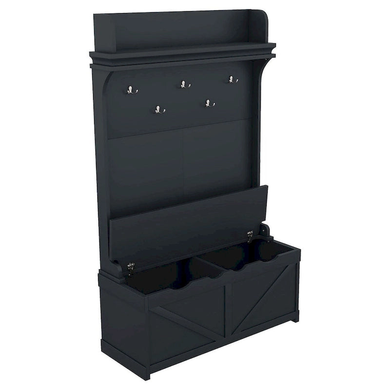 Entryway Hall Tree with Storage Bench, Coat Hooks and Cabinet