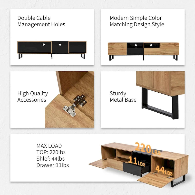 74.8" TV Stand with Cabinets and Open Storage