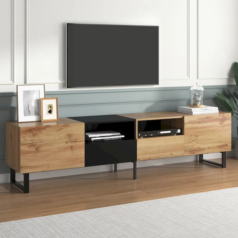 74.8" TV Stand with Cabinets and Open Storage