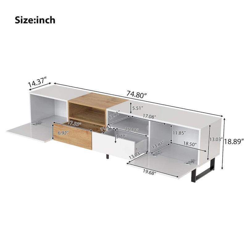 TV-Schrank mit 74.8", Schrankfächern und offenem Stauraum