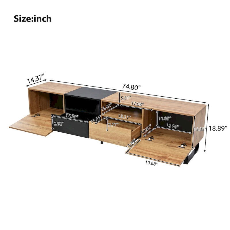 TV-Schrank mit 74.8", Schrankfächern und offenem Stauraum