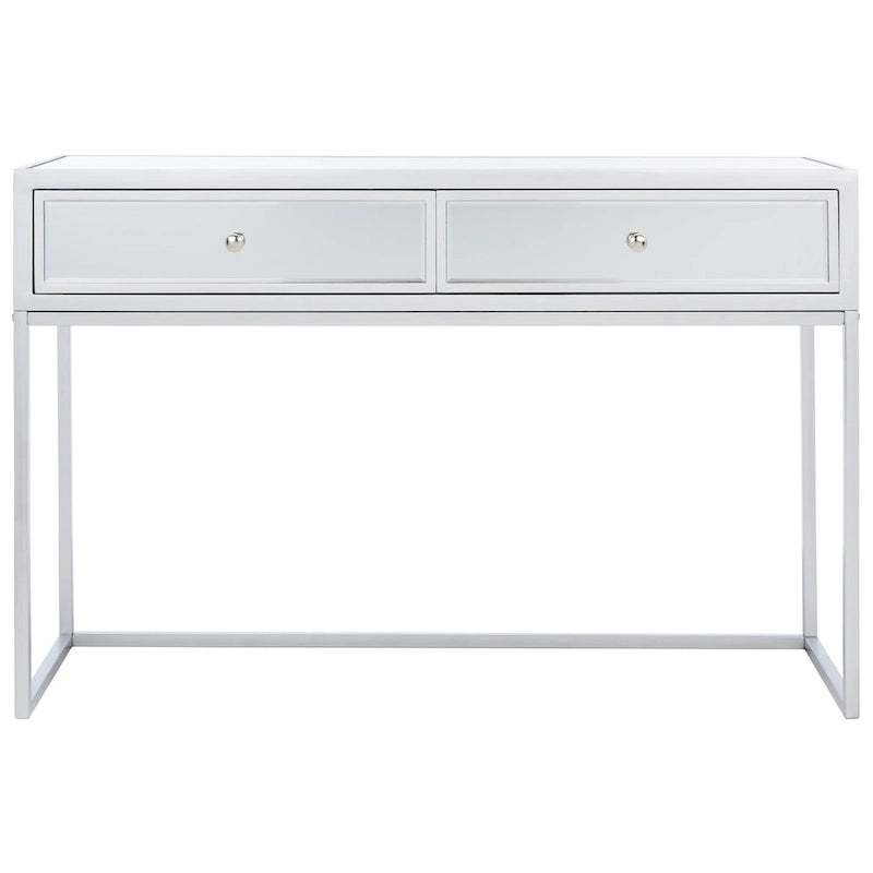 2-Drawer Mirrored Desk with Silver Metal Base