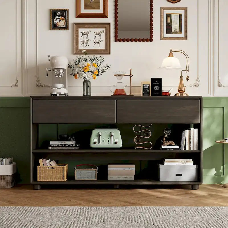 Table console de style vintage avec 2 tiroirs et 2 étagères