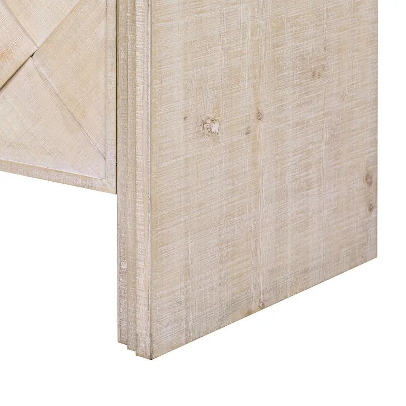 4-Door Wood Veneer Sideboard Cabinet with Tiered Step Design and Woven Slat Doors