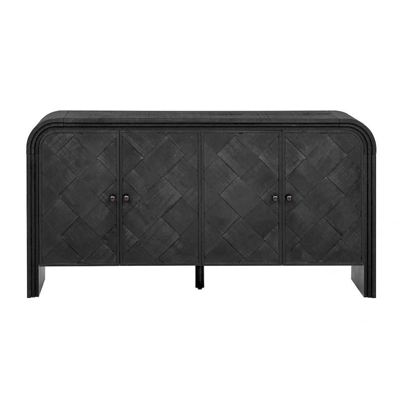 Sideboard mit 4 Türen aus Holzfurnier, abgestuftem Stufendesign und Türen mit gewebten Lamellen