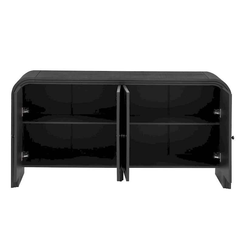 Sideboard mit 4 Türen aus Holzfurnier, abgestuftem Stufendesign und Türen mit gewebten Lamellen