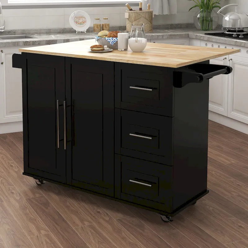 Îlot de cuisine mobile en bois massif avec porte-épices