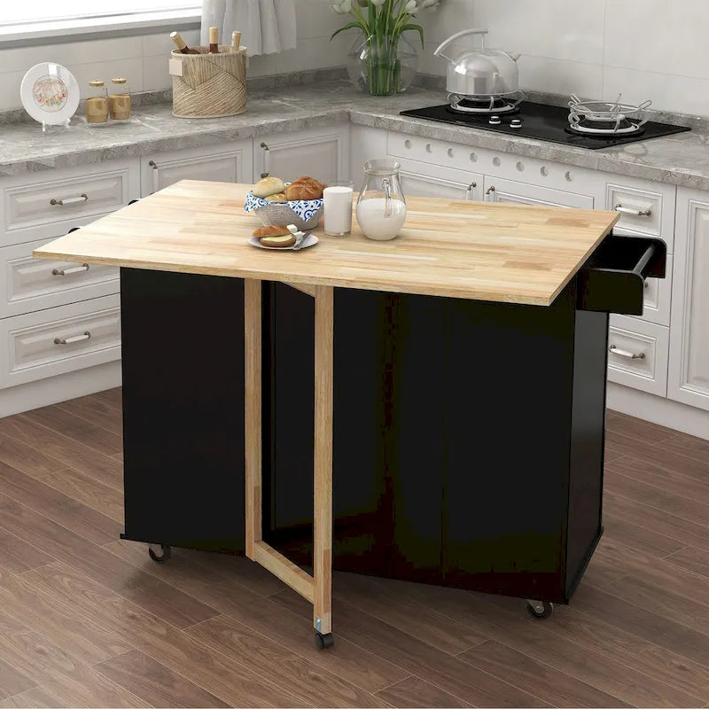 Îlot de cuisine mobile en bois massif avec porte-épices