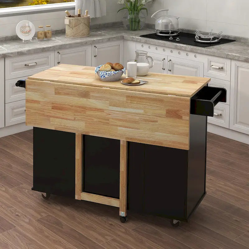 Îlot de cuisine mobile en bois massif avec porte-épices