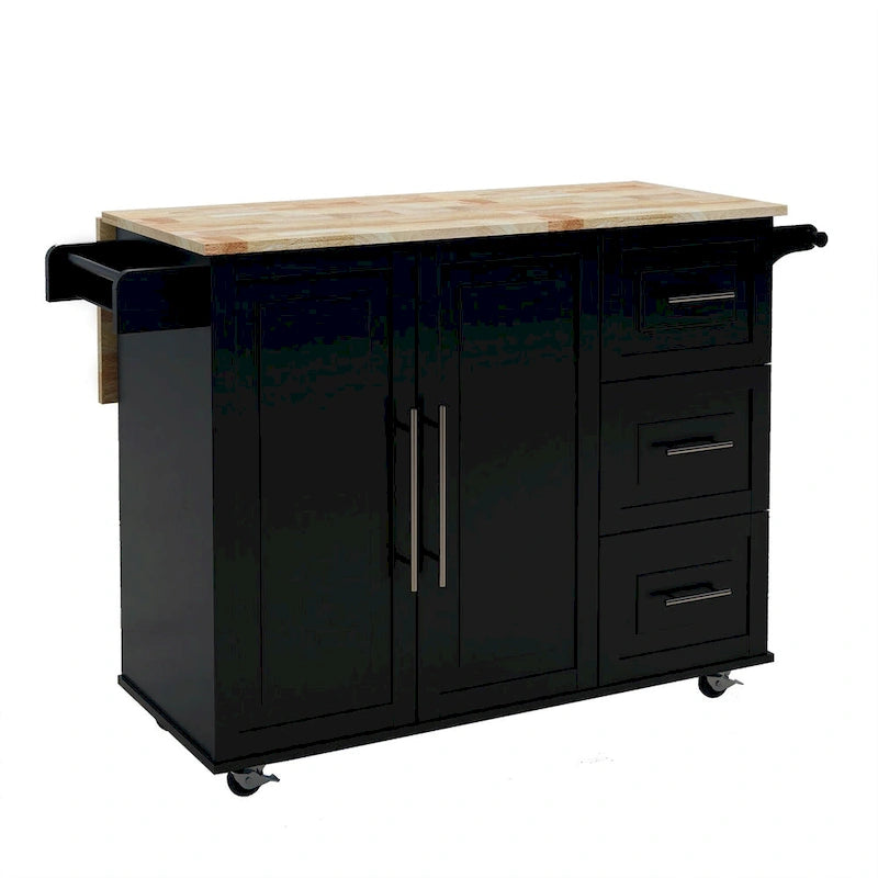 Îlot de cuisine mobile en bois massif avec porte-épices