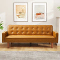 74" rozkládací futonová pohovka z PU kůže ve stylu mid-century s knoflíkově prošívaným opěradlem