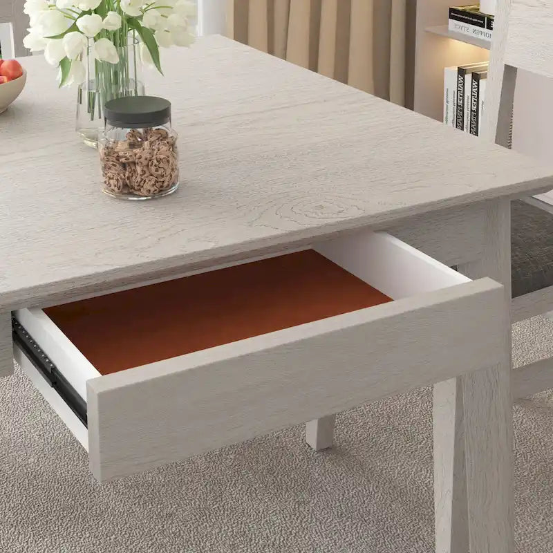 Tavolo da pranzo quadrato in rovere massello da 38" con 2 cassetti – Stile moderno Mid-Century