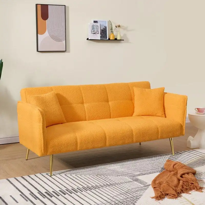 Divano letto in velluto teddy con schienale e braccioli regolabili