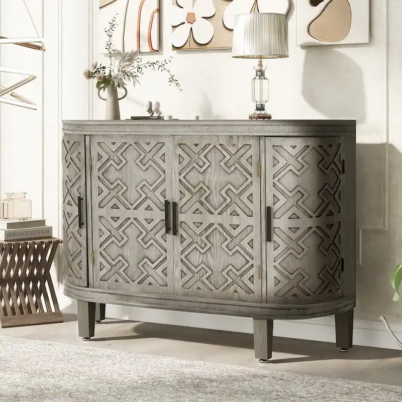 Vintage Embossed 4-Door Sideboard Cabinet