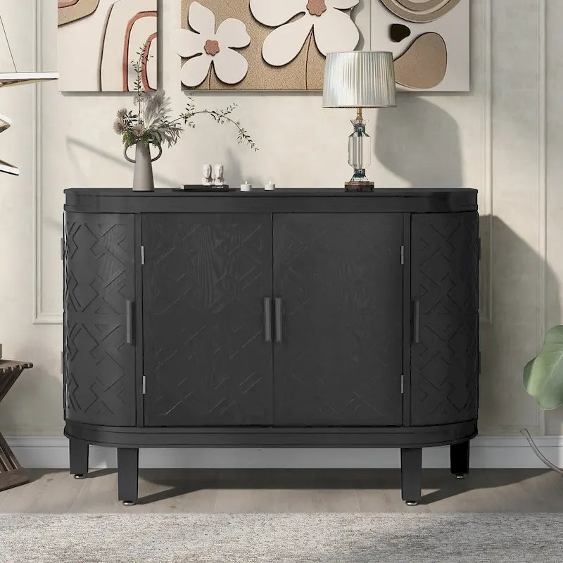 Vintage Embossed 4-Door Sideboard Cabinet