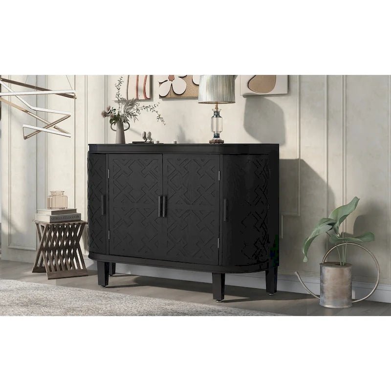 Vintage Embossed 4-Door Sideboard Cabinet
