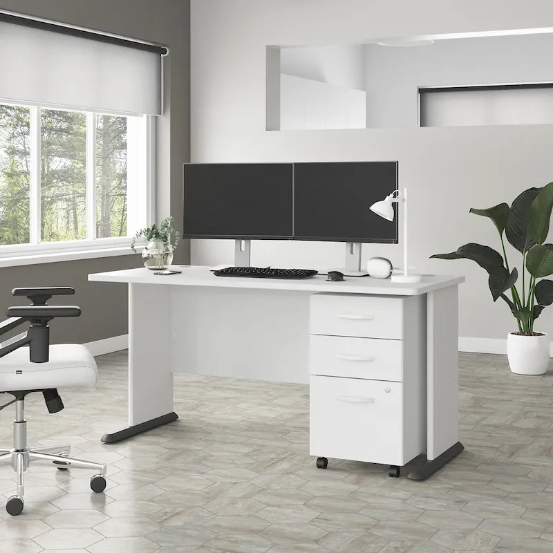 Computerbureau van 60" met mobiele archiefkast met 3 laden