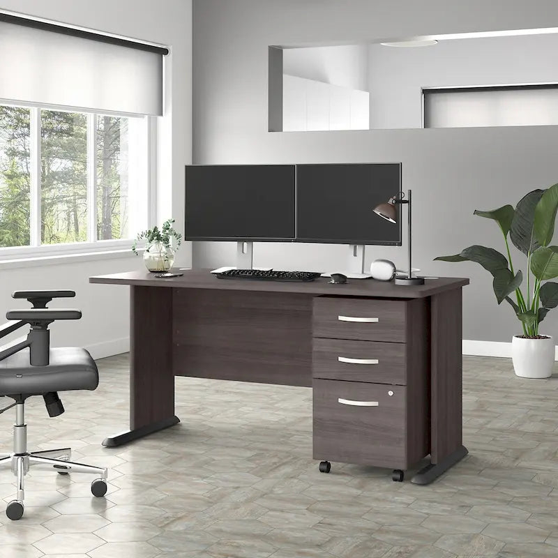 Computerbureau van 60" met mobiele archiefkast met 3 laden