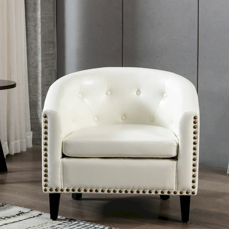 PU Leather Club Chair with Recessed Arms and Nailhead Trim
