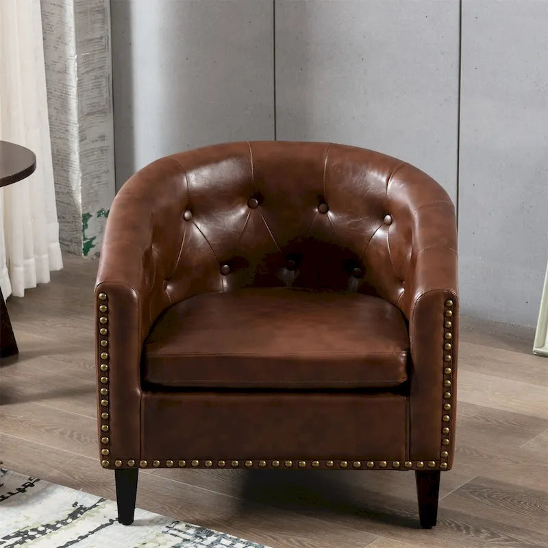 PU Leather Club Chair with Recessed Arms and Nailhead Trim