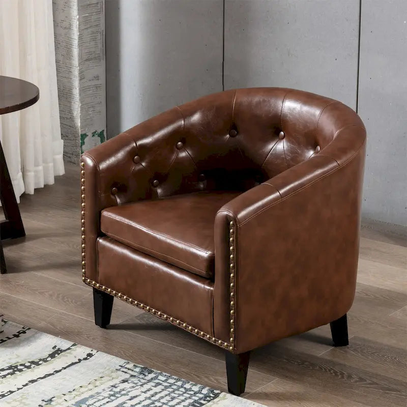 PU Leather Club Chair with Recessed Arms and Nailhead Trim