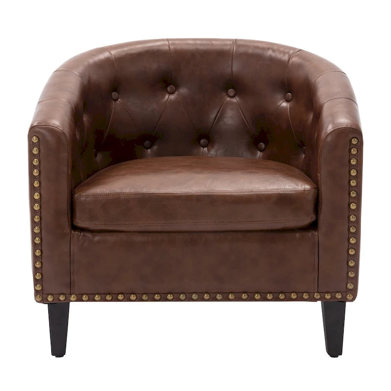 PU Leather Club Chair with Recessed Arms and Nailhead Trim