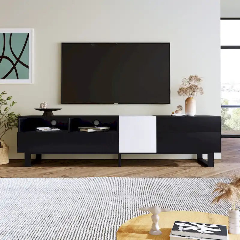 70.9" Modern TV Stand with Drop-Down Doors and Storage Drawers