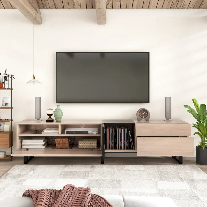 70.9" Modern TV Stand with Drop-Down Doors and Storage Drawers