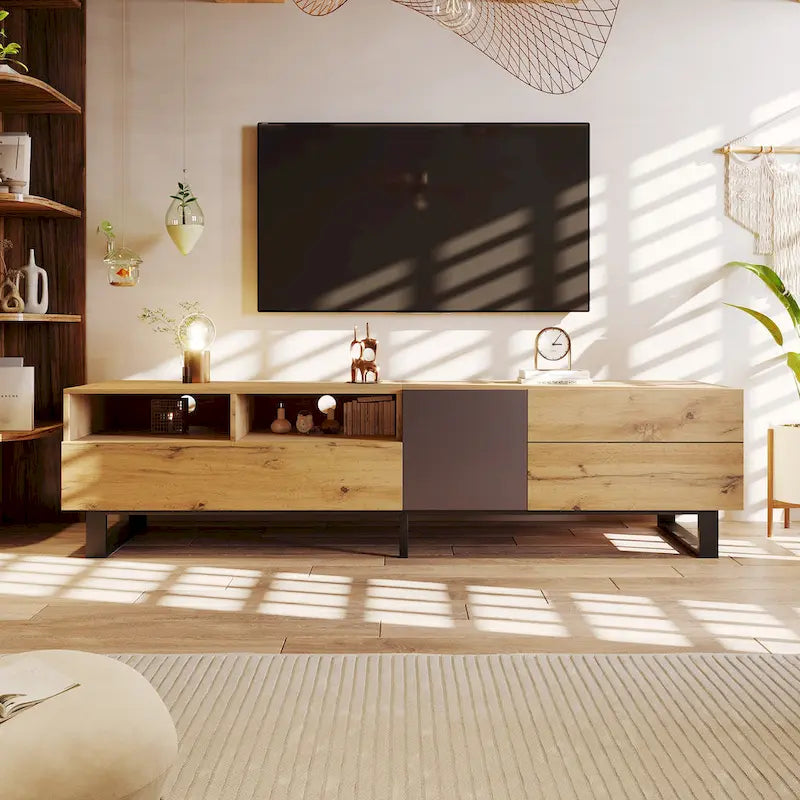 70.9" Modern TV Stand with Drop-Down Doors and Storage Drawers