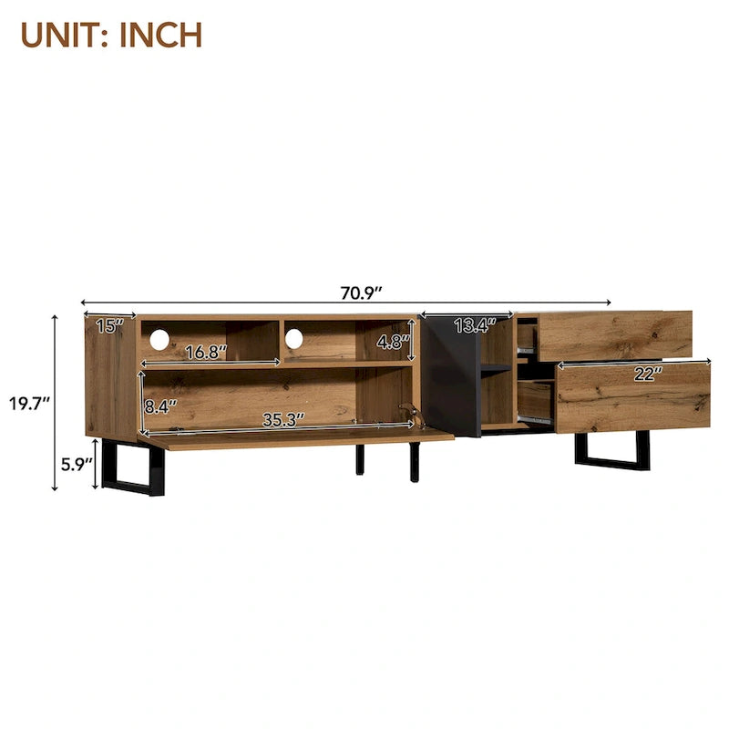 70.9" Modern TV Stand with Drop-Down Doors and Storage Drawers