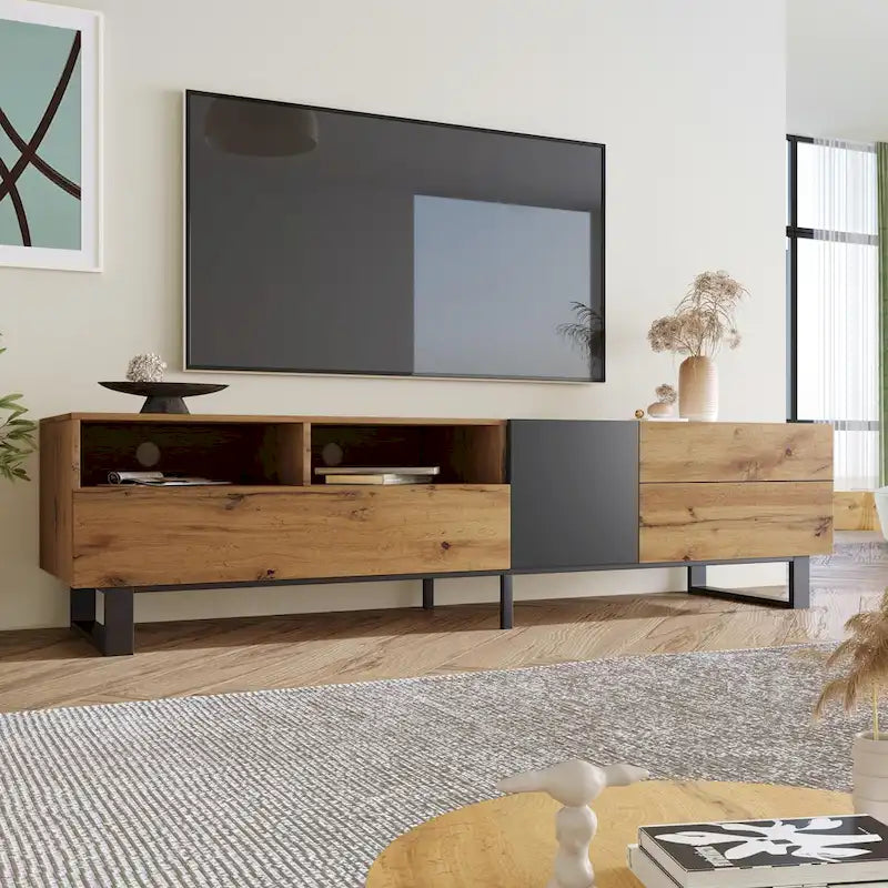 70.9" Modern TV Stand with Drop-Down Doors and Storage Drawers