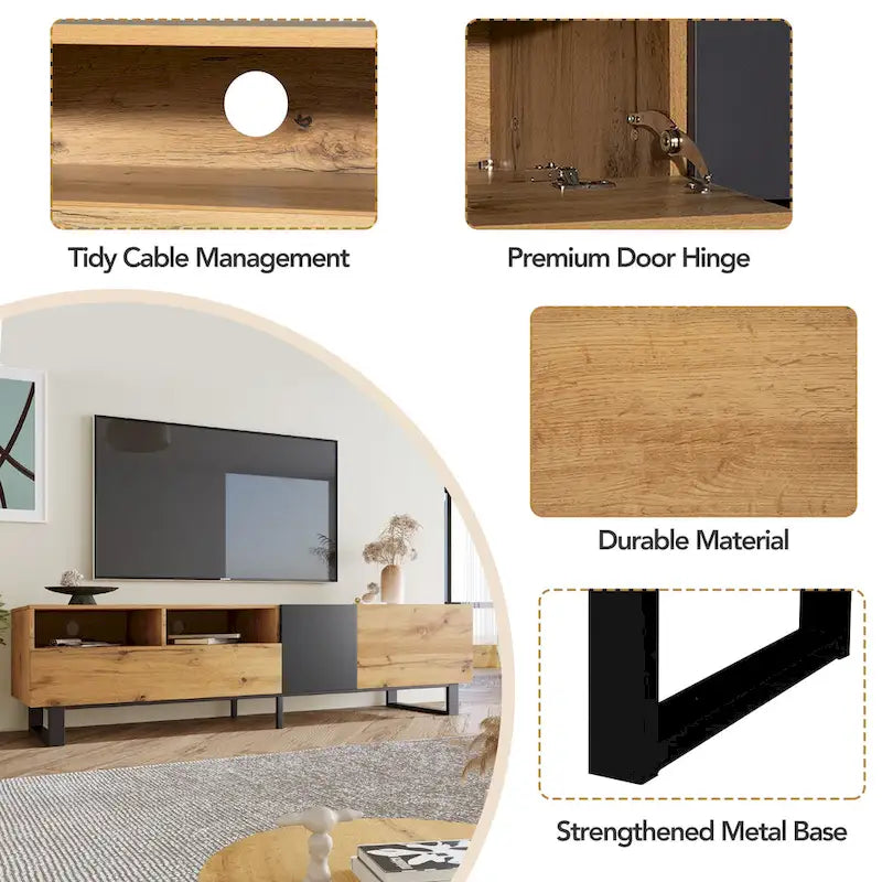 70.9" Modern TV Stand with Drop-Down Doors and Storage Drawers
