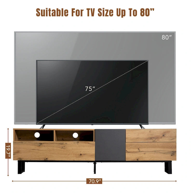 70.9" Modern TV Stand with Drop-Down Doors and Storage Drawers