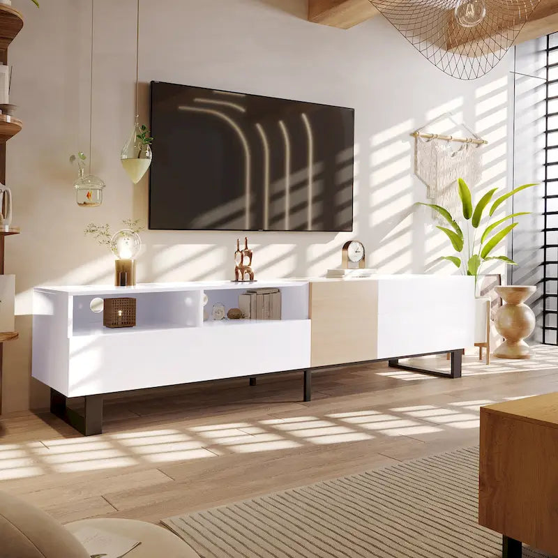 70.9" Modern TV Stand with Drop-Down Doors and Storage Drawers