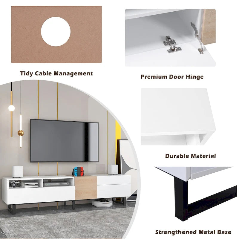 70.9" Modern TV Stand with Drop-Down Doors and Storage Drawers