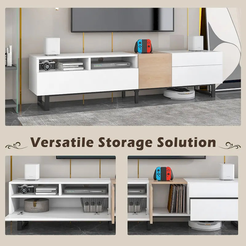 70.9" Modern TV Stand with Drop-Down Doors and Storage Drawers