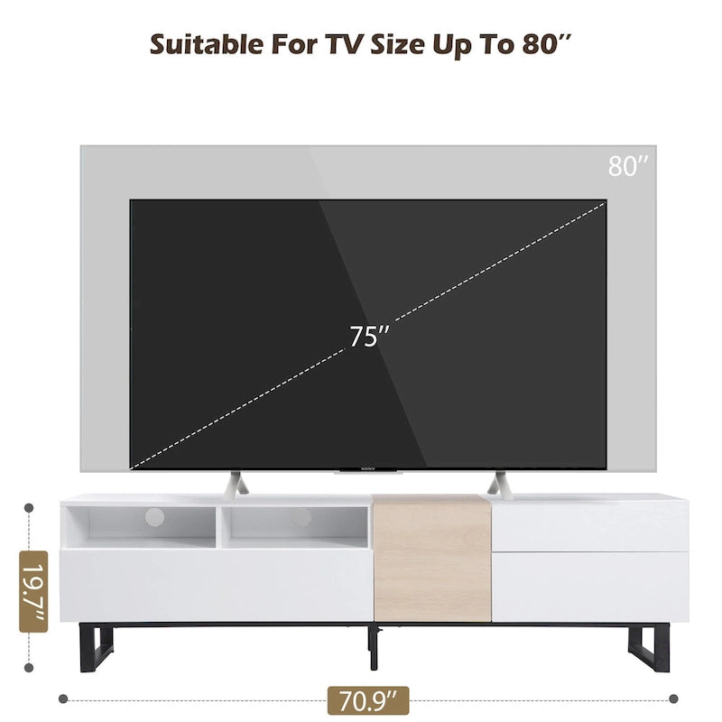 70.9" Modern TV Stand with Drop-Down Doors and Storage Drawers