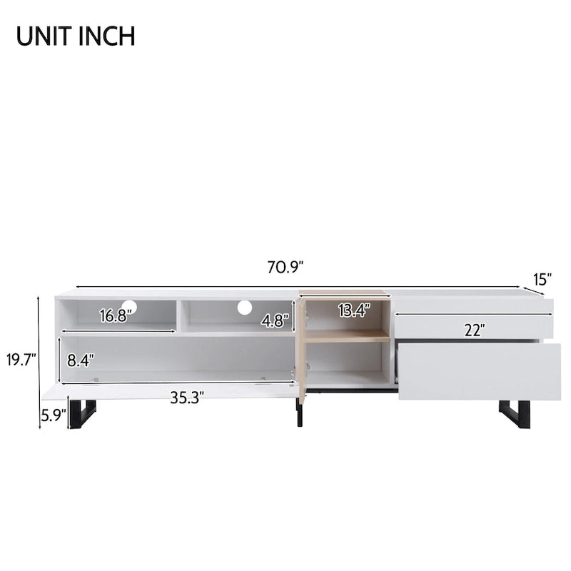 70.9" Modern TV Stand with Drop-Down Doors and Storage Drawers