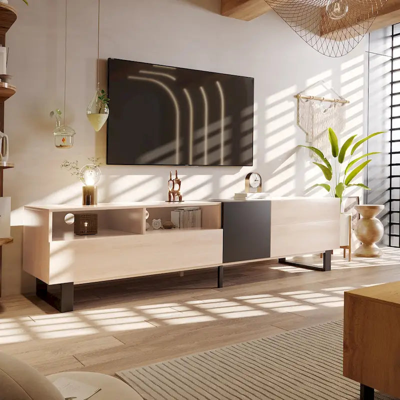 70.9" Modern TV Stand with Drop-Down Doors and Storage Drawers