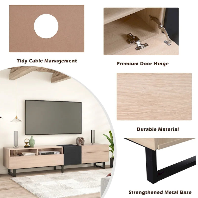 70.9" Modern TV Stand with Drop-Down Doors and Storage Drawers