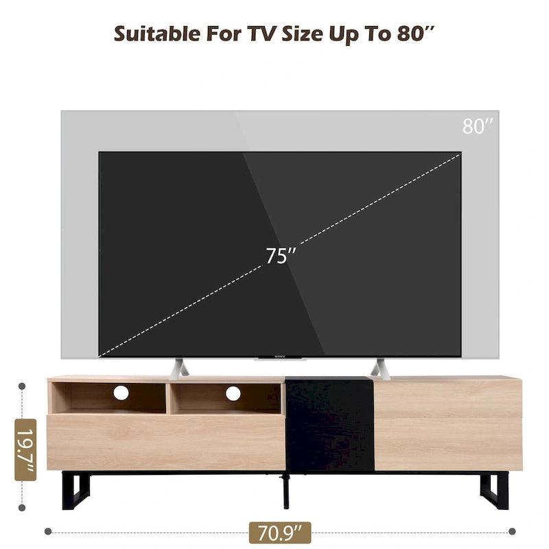 70.9" Modern TV Stand with Drop-Down Doors and Storage Drawers