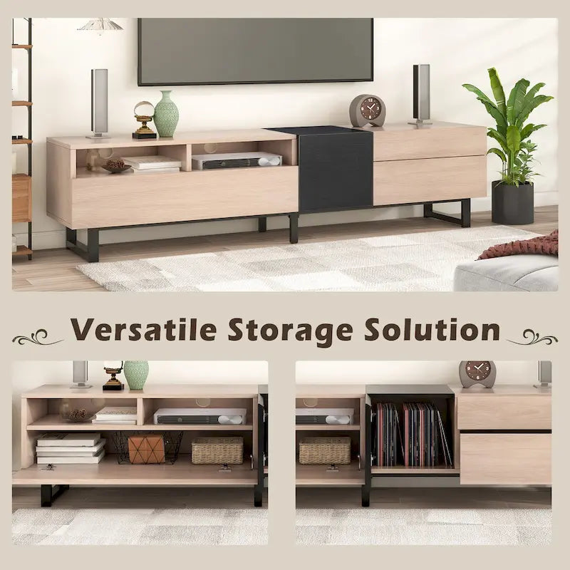 70.9" Modern TV Stand with Drop-Down Doors and Storage Drawers